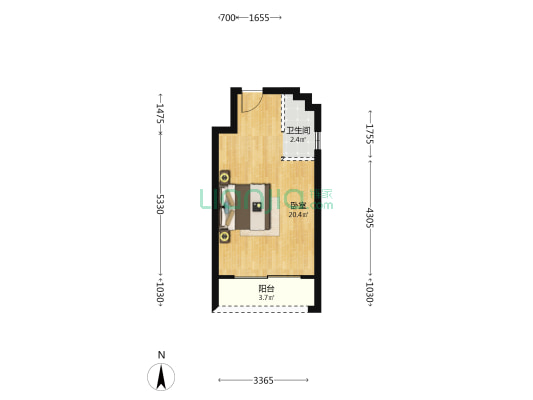 锦兴旗山华庭 1室0厅1卫 38平方