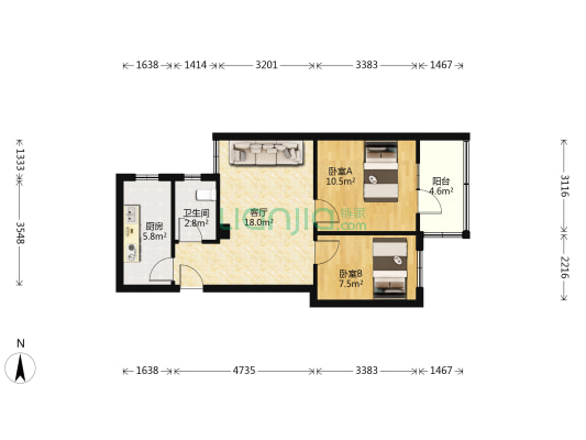 建一石化宿舍 2室1厅1卫 62平方
