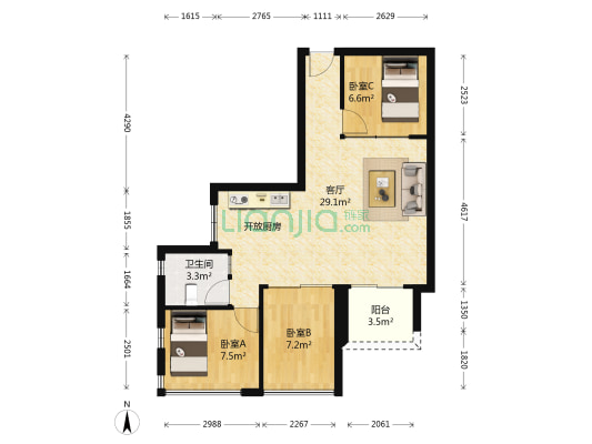 金花苑 3室1厅1卫 76平方