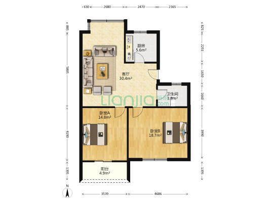 八丈井新村 2室1厅1卫 86平方
