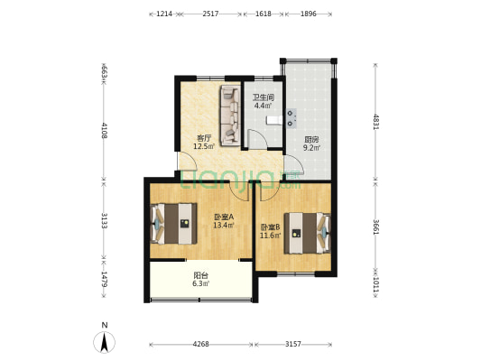 樱花巷 2室1厅1卫 72平方