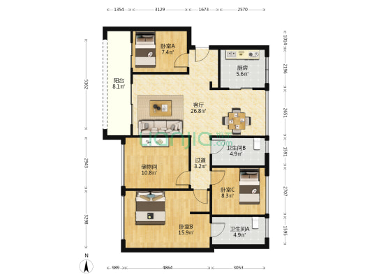 金地峰境瑞府一期 3室1厅2卫 117平方
