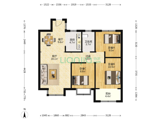 开元盛世裕园二期 3室2厅1卫 106平方