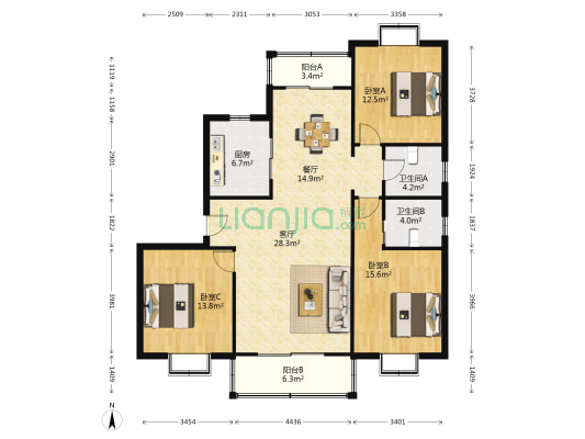 新顾村大家园C区 3室2厅2卫 130平方