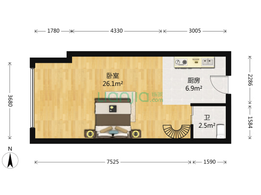新紫茂国际 1室0厅1卫 56平方