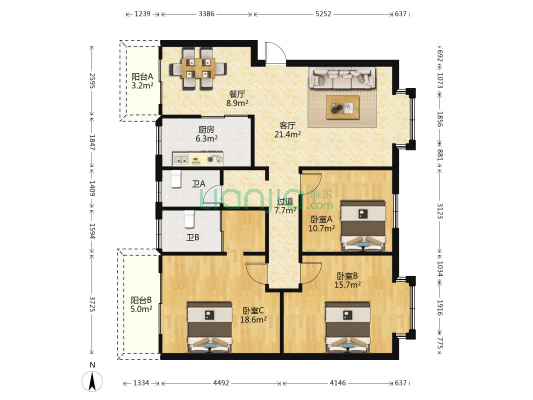 蓝水湾一期 3室2厅2卫 125平方