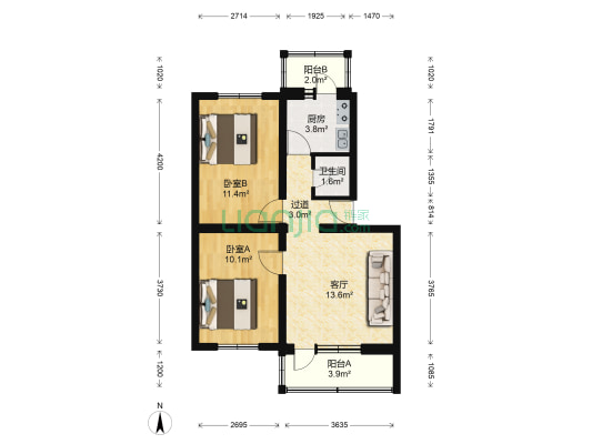 于家园三区 2室1厅1卫 66平方