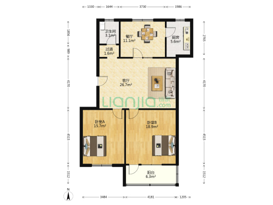 基金会宿舍 2室2厅1卫 99平方