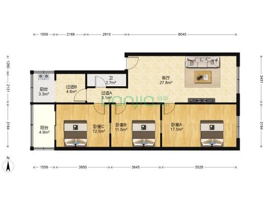 购销公司住宅楼 3室1厅1卫 107平方