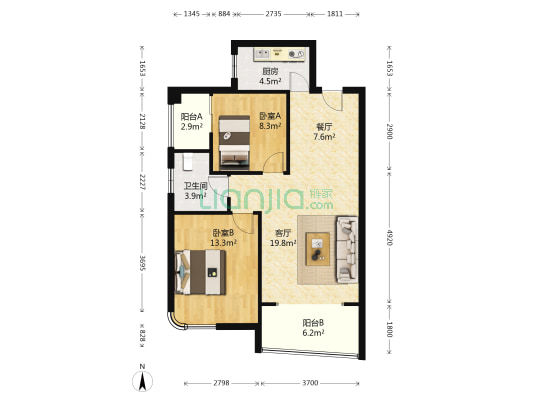 康斯丹郡 2室2厅1卫 80平方