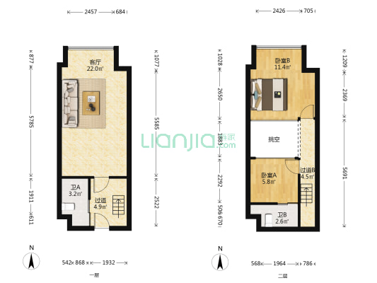佳欣时代天汇 2室1厅2卫 46平方
