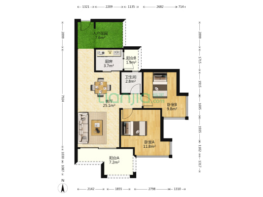 广瀛公馆 2室1厅1卫 86平方