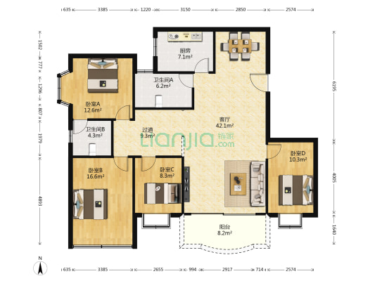 凤天大道12号 4室1厅2卫 146平方