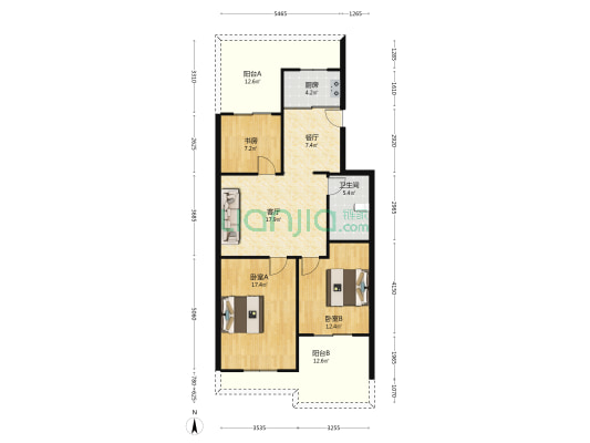 湖前江滨小区 3室2厅1卫 120平方