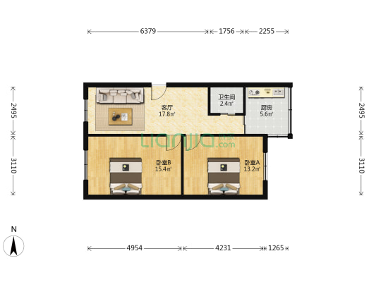 枣子巷11号 2室1厅1卫 65平方