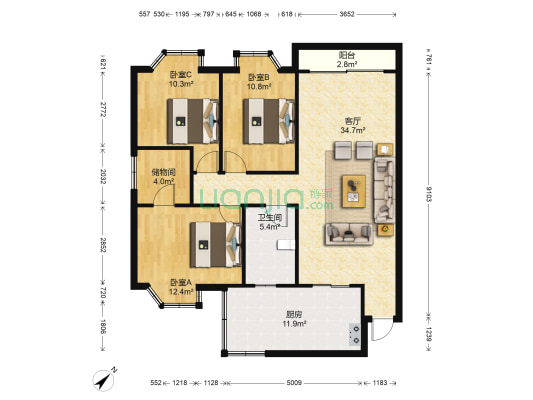 伟文楼 3室1厅1卫 108平方