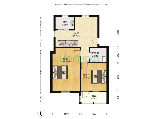 小庙港 2室1厅1卫 68平方