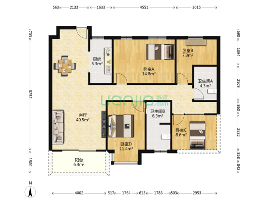荣顾书香门第 4室1厅2卫 128平方