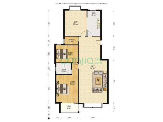 中央公馆 2室2厅1卫 147平方