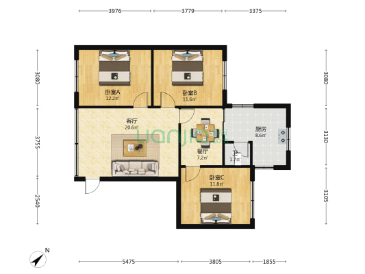 水务局宿舍 3室2厅1卫 91平方
