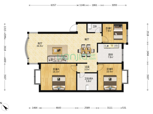 盘龙云海社区 3室1厅2卫 108平方