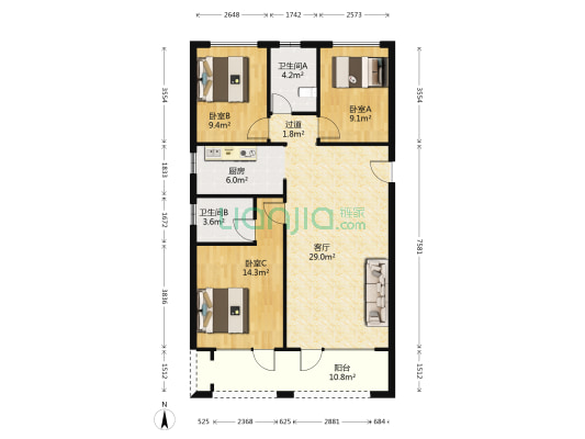 荣盛锦绣天城 3室1厅2卫 120平方