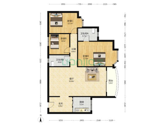 德怡居 3室1厅2卫 115平方
