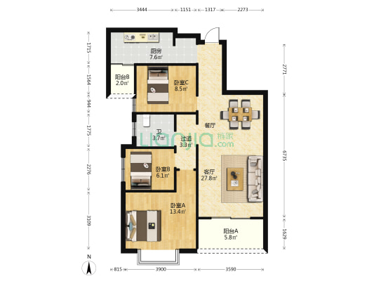 光谷润园 3室1厅1卫 96平方