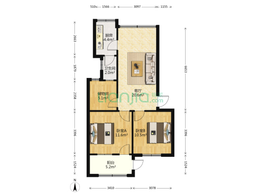 省生物药厂宿舍 2室1厅1卫 69平方