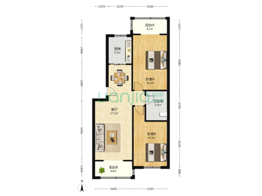 顺德西苑 2室1厅1卫 95平方