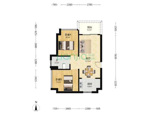 方圆天俊 2室1厅1卫 60平方