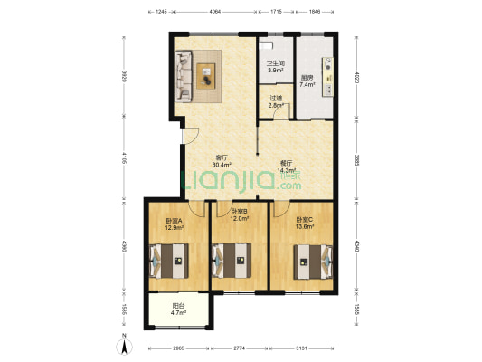 龙居甲苑 3室2厅1卫 139平方