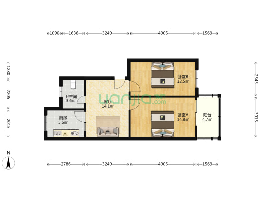 群英路14号院 2室1厅1卫 68平方