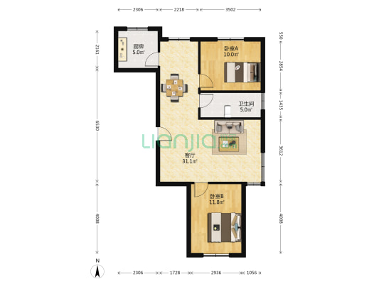 崇嘉新居 2室1厅1卫 98平方