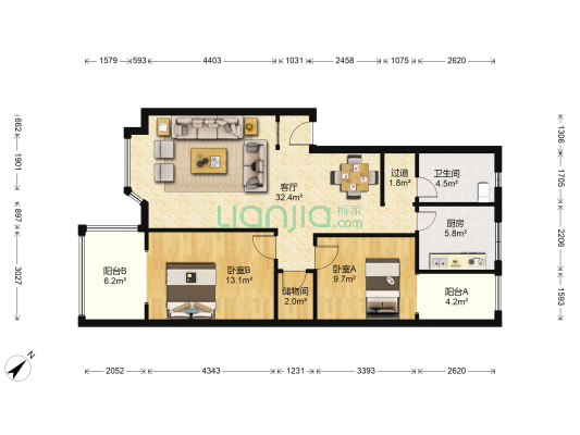 巴黎阳光 2室1厅1卫 94平方
