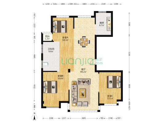 瑞景大厦 3室1厅1卫 135平方