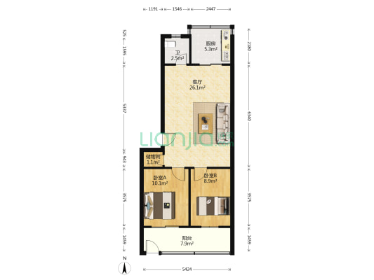 陕建机第三社区 2室1厅1卫 74平方