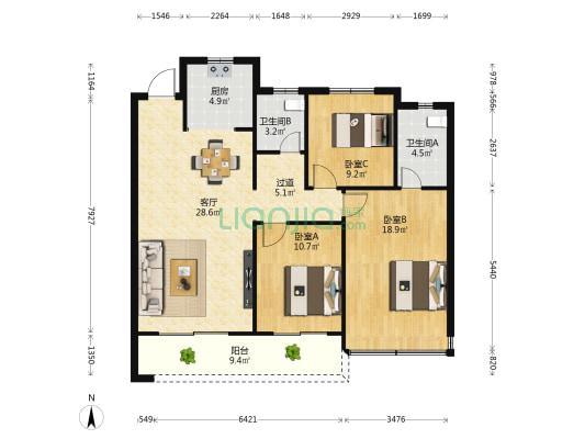 中南君启 3室1厅2卫 116平方