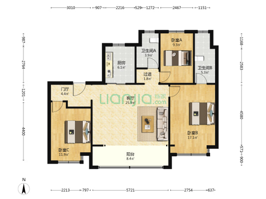 万科都荟沐语 3室1厅2卫 116平方