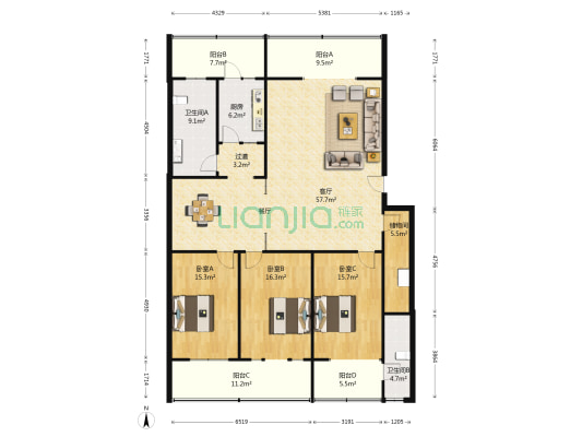 丰产路119号院 3室1厅2卫 174平方