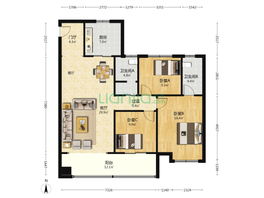 恒地·玺悦 3室1厅2卫 140平方
