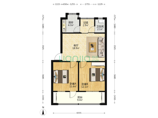 公交集团财苑路家属院 2室1厅1卫 74平方