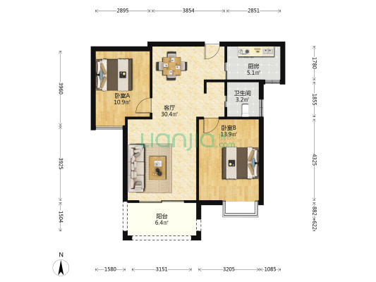 尚城领寓 2室1厅1卫 86平方