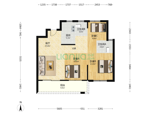 海风四季 3室1厅2卫 95平方
