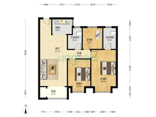 保利滨河上院 3室1厅2卫 110平方
