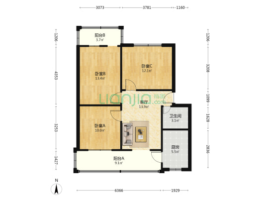 万春路63号院 3室1厅1卫 78平方