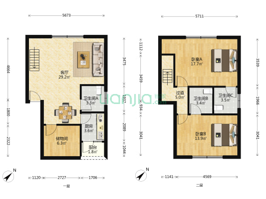 华侨苑 2室1厅3卫 117平方
