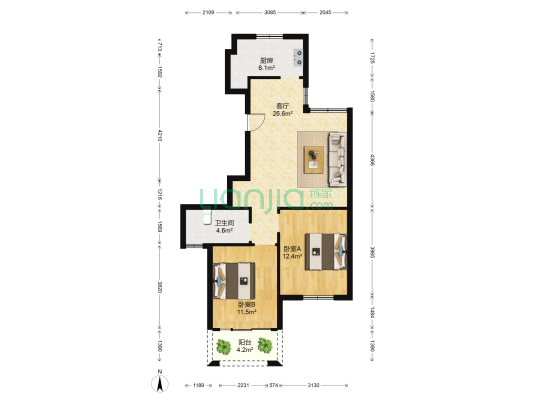 双甲家园 2室1厅1卫 90平方