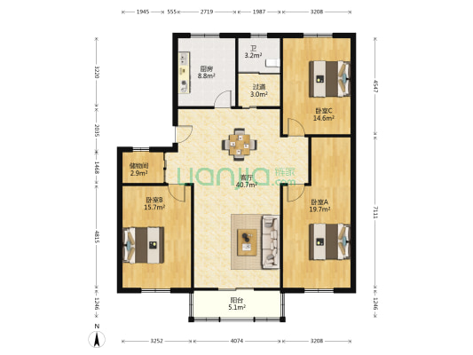 锦绣苑 3室1厅1卫 132平方