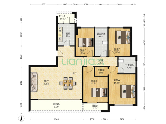 诚园三期 4室1厅2卫 146平方